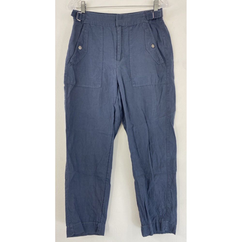 Athleta Voyager Linen Crop Pants Woman's 4 Granite Blue‎ Adjustable Hip Straps